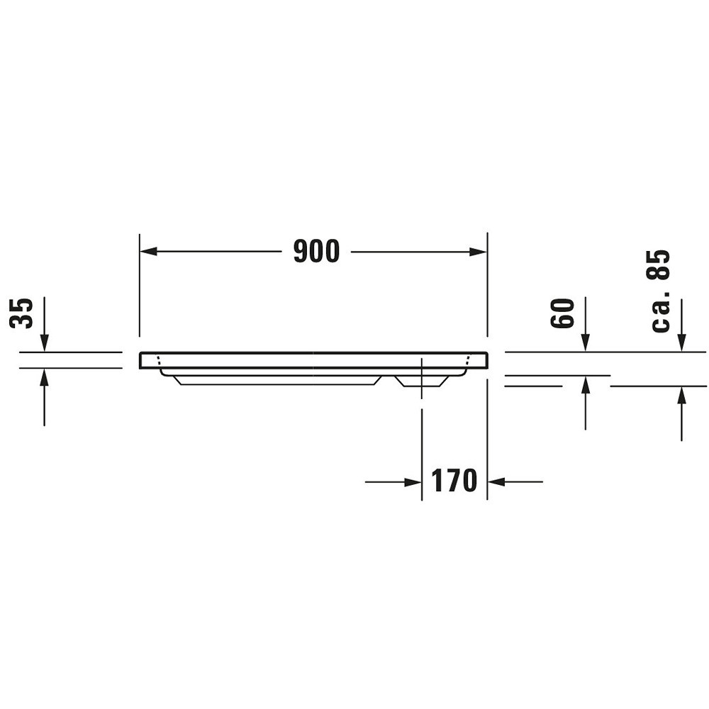 Schéma de côté du  Receveur de douche 90 x 80 DURAVIT D-Code