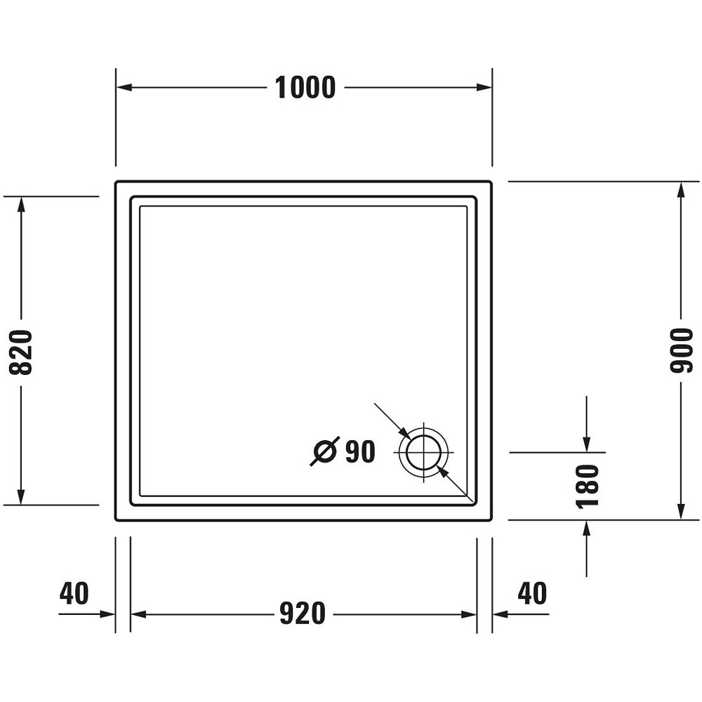 Schéma de face du  Receveur de douche 100 x 90 DURAVIT Starck Slimline