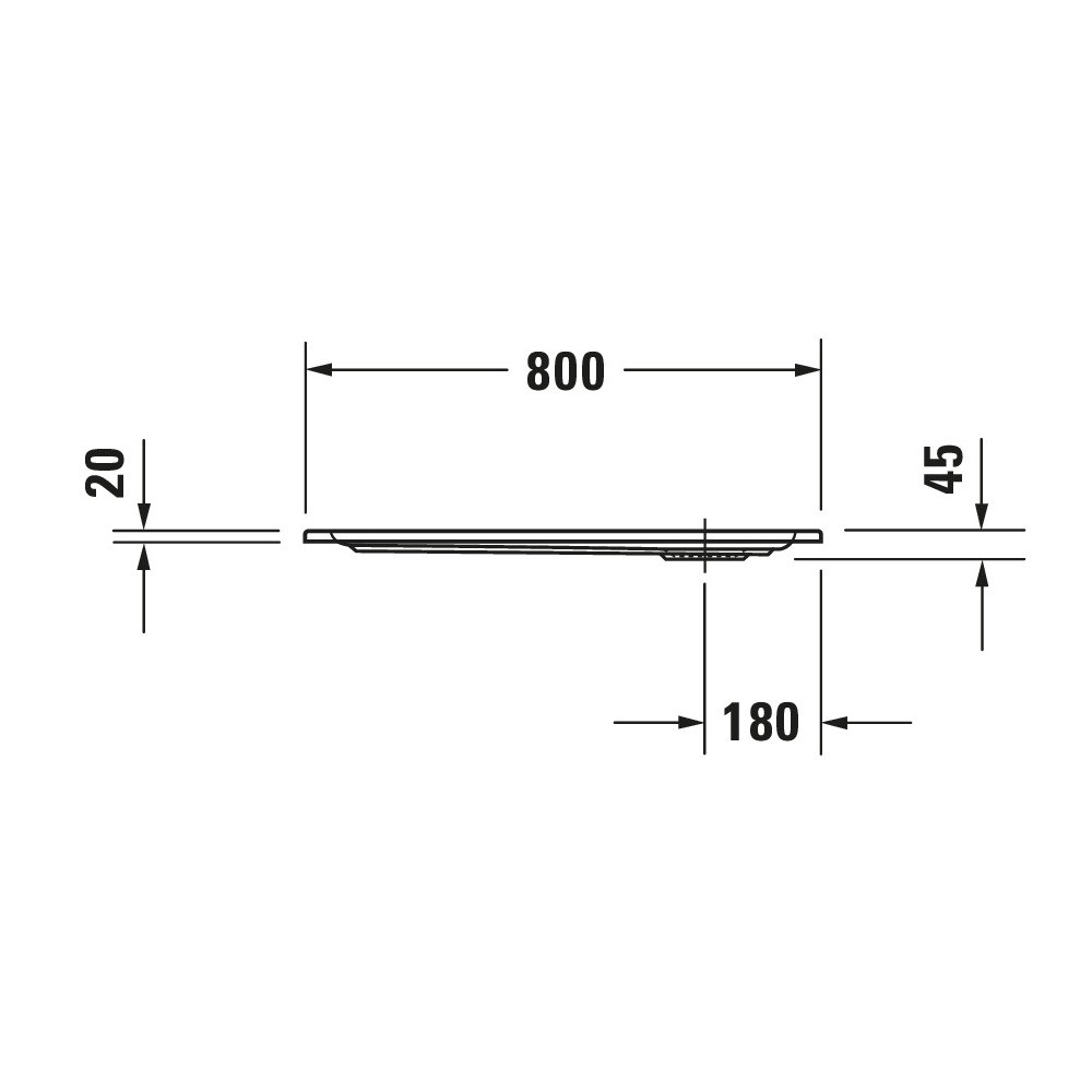 Schéma de côté du  Receveur de douche 80 x 80 DURAVIT Starck Slimline