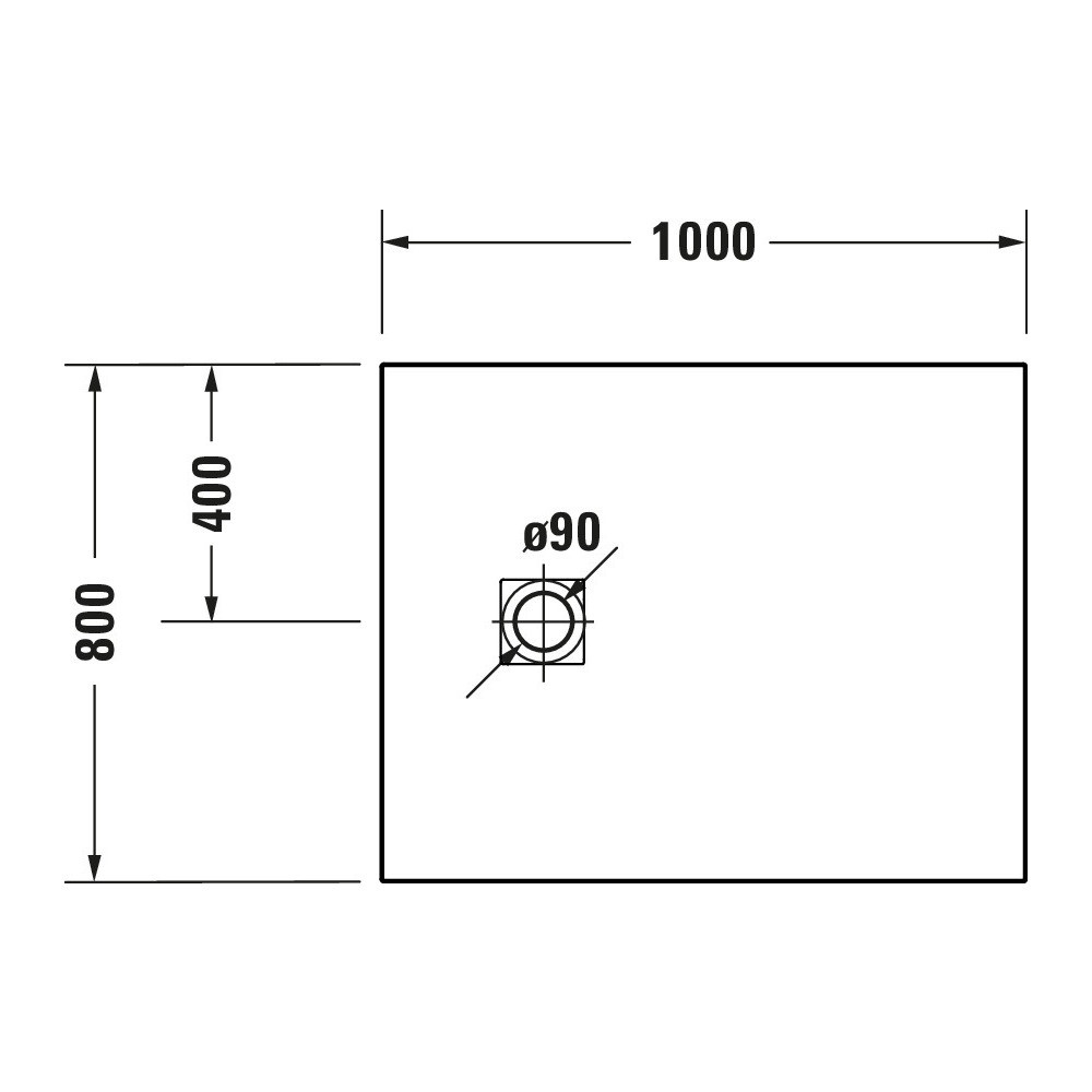 Schéma de face du  Receveur de douche 100 x 80 DURAVIT Sustano Blanc