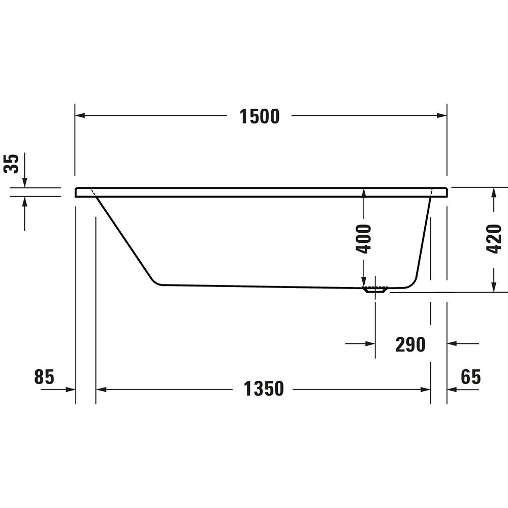 Schéma de face de la Baignoire droite 150x70 DURAVIT Duravit No.1