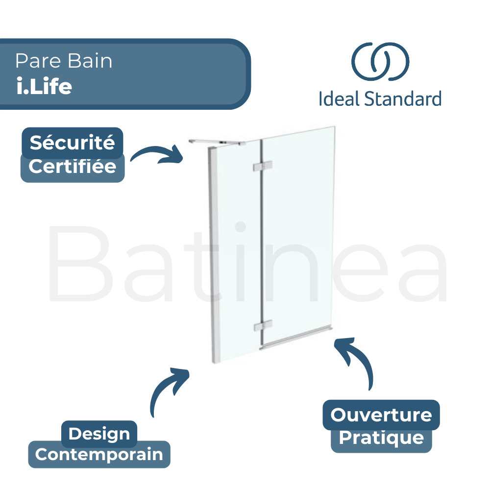 Les points forts du Pare bain semi-pivotant IDEAL STANDARD gauche i.Life