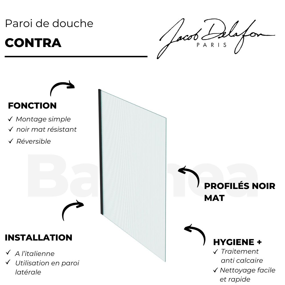 Paroi de douche fixe ou paroi latérale JACOB DELAFON Contra | Batinea