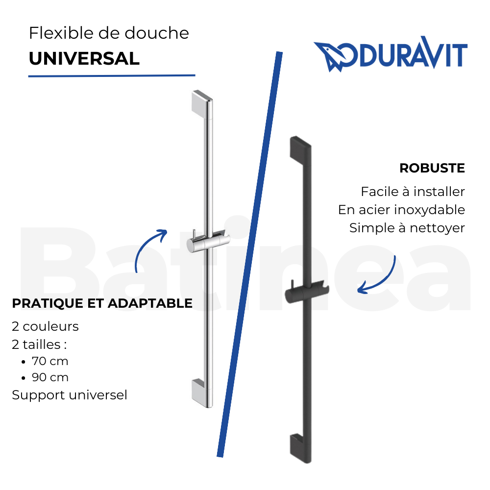 Les avantages du Barre de douche DURAVIT Universal 90 cm chromé