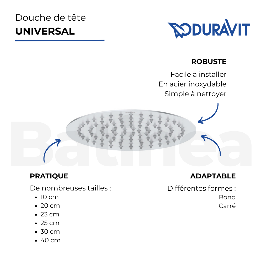 Les avantages du Douche de tête DURAVIT Universal 23 cm chromé