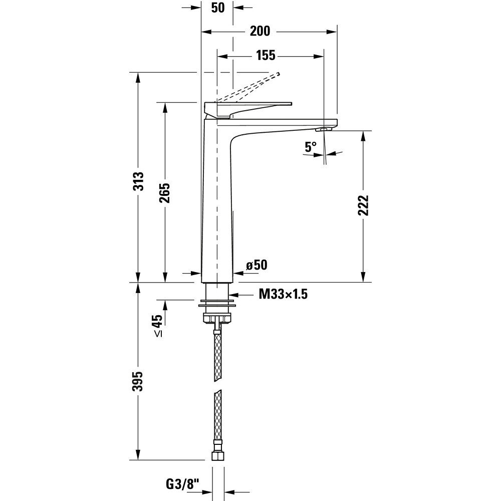 Schéma du Mitigeur lavabo taille XL DURAVIT Tulum chromé