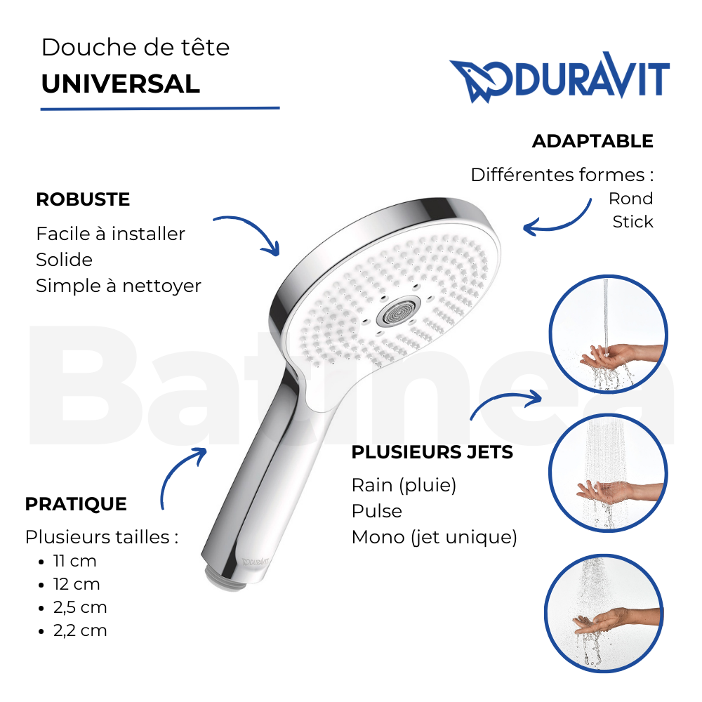 Les avantages du Pommeau de douche DURAVIT Universal 11 cm chromé blanc