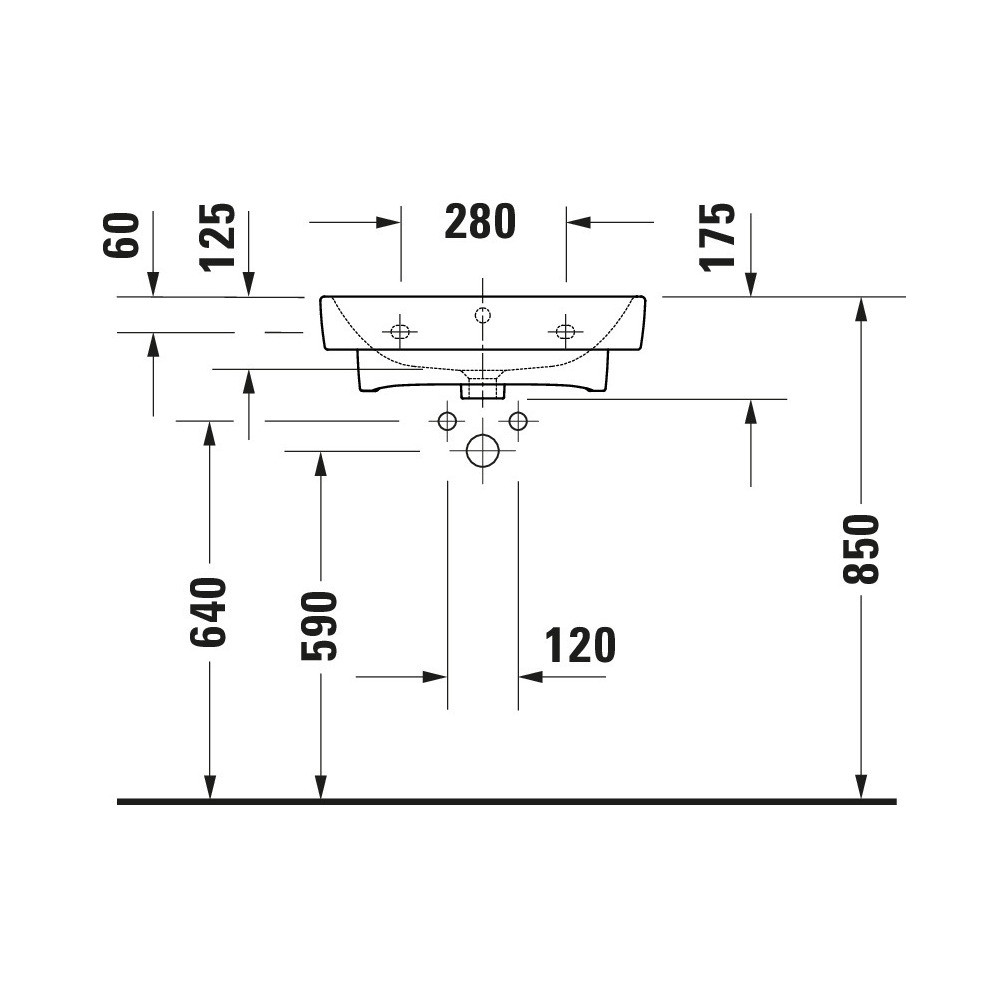 Schéma du dessus de la Vasque à encastrer DURAVIT Duravit No.1 55 cm