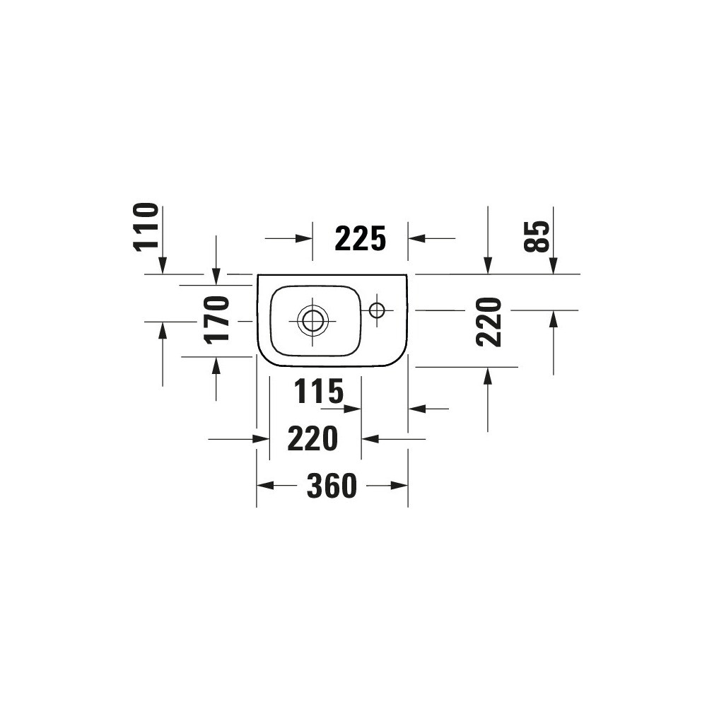 Schéma de côté de la Lave-mains DURAVIT Duravit No.1 36 cm