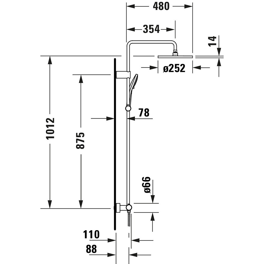 Schéma côté Colonne de douche thermostatique DURAVIT MinusFlow chromé