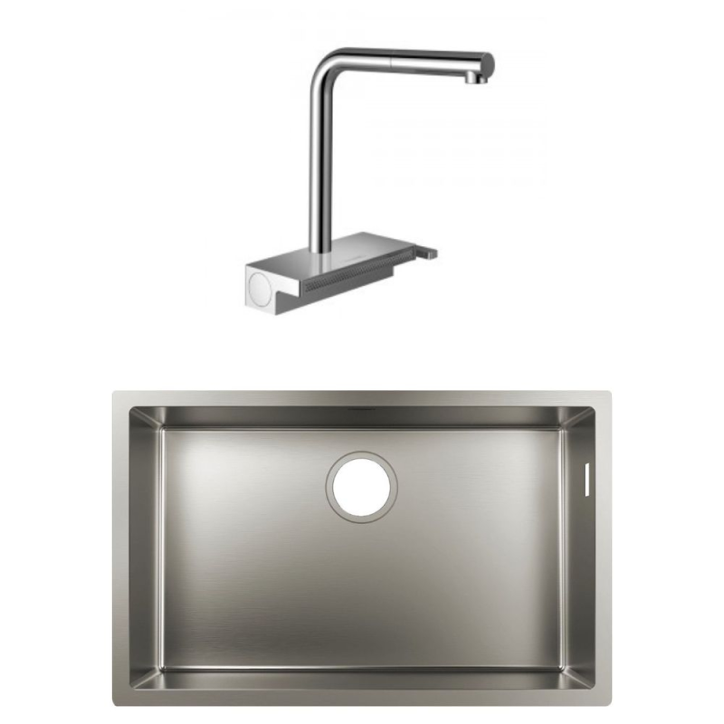 Evier à encastrer sous plan 1 bac HANSGROHE S719-U660 inox avec vidage auto + robinet cuisine Aquno Select M81 250 sBox chromé