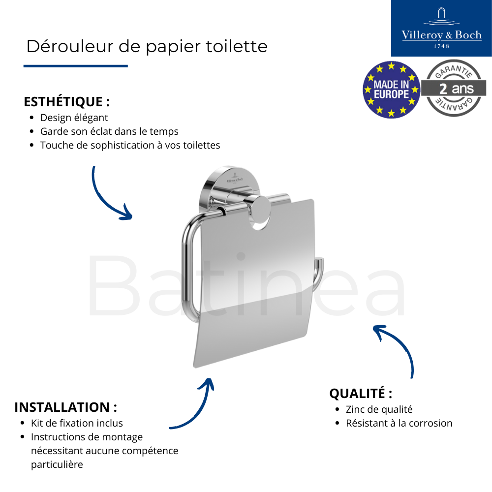 Le schéma technique du Dérouleur de papier toilette avec couvercle Villeroy & Boch Elements - Tender