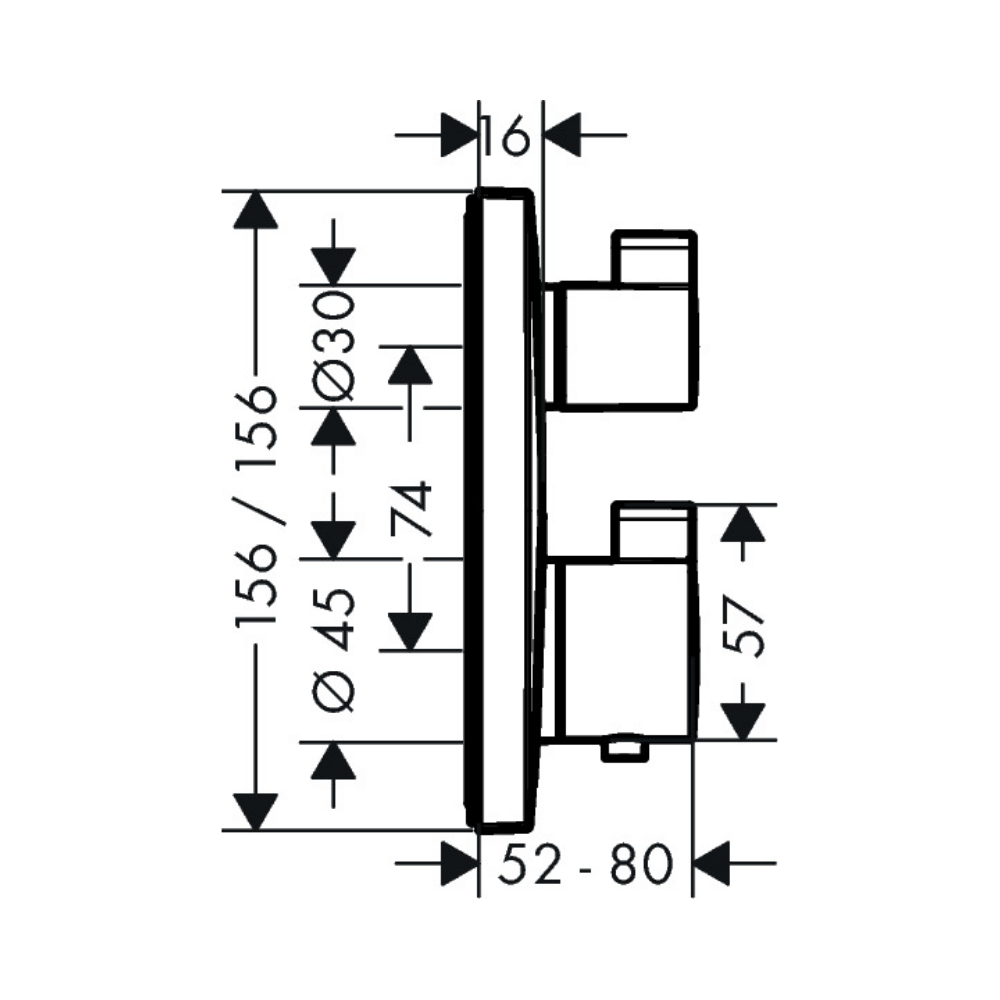 Schema mitigeur pack de douche encastré avec mitigeur thermostatique HANSGROHE Ecostat Square chromé