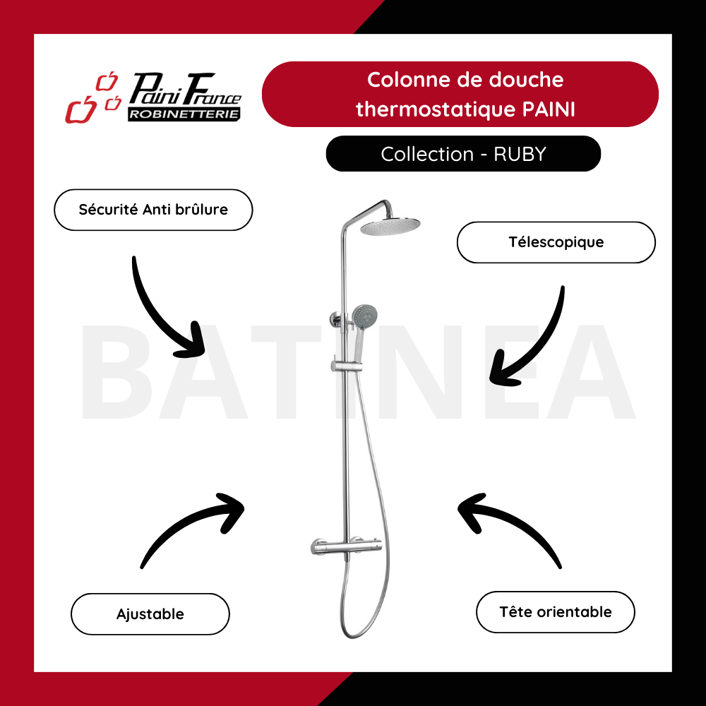 Les points forts de la Colonne de douche thermostatique PAINI Ruby Ronde Chrome