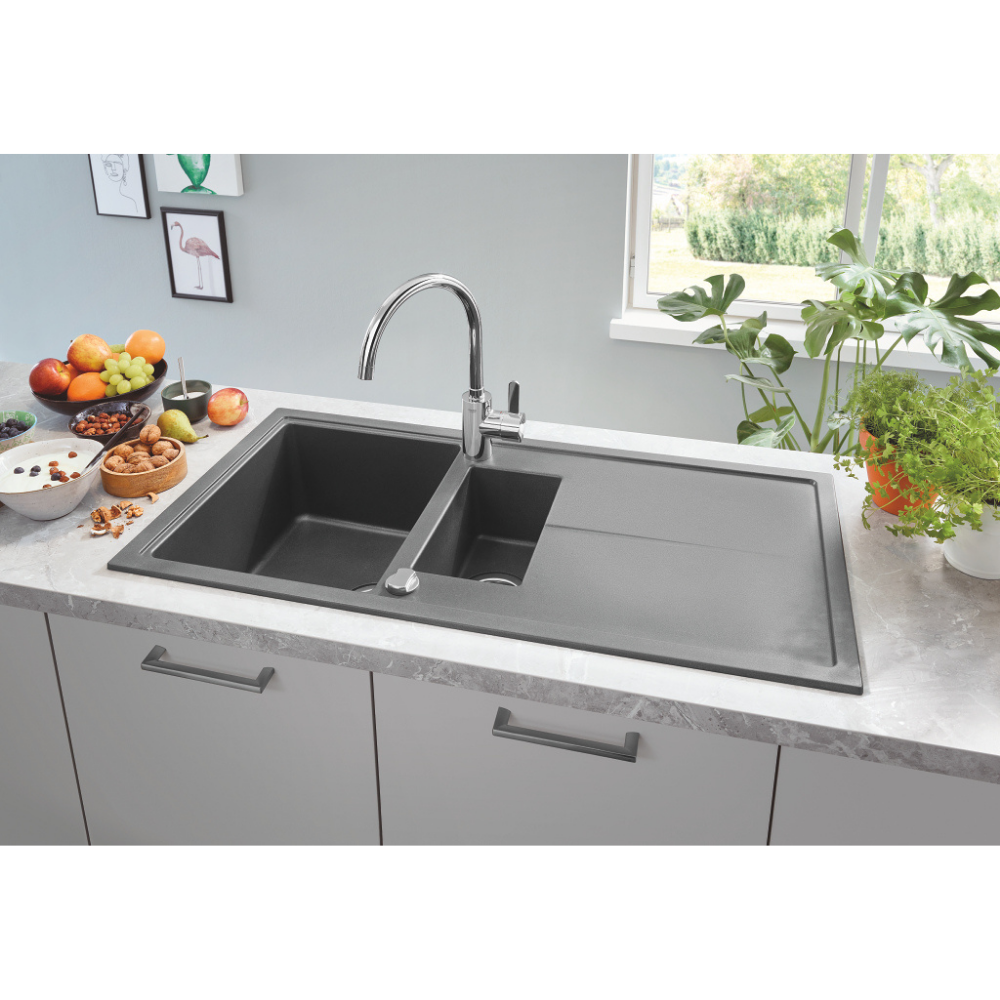 Evier 1 cuve et demie quartz composite avec égouttoir