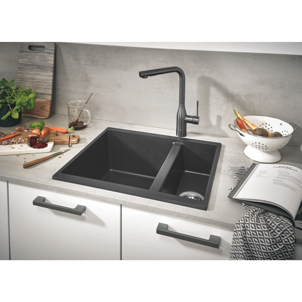 Evier 1 cuve et demie quartz composite