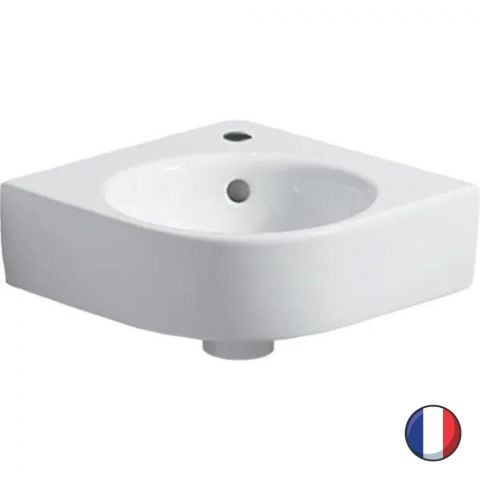 Lave-mains d'angle GEBERIT Renova Compact, trou de robinetterie au centre, Blanc