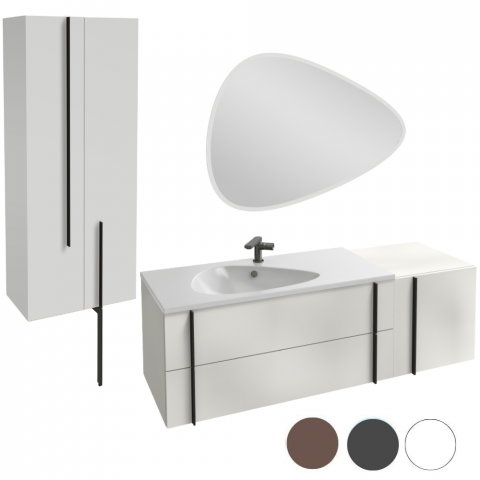 Pack Meuble lavabo simple vasque 145 cm JACOB DELAFON Nouvelle Vague + tiroir rack + colonne 2 portes + miroir + pied