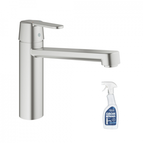Get mitigeur évier bec taille interméd. Grohe Quickfix Supersteel + Nettoyant robinetterie Grohe GroheClean