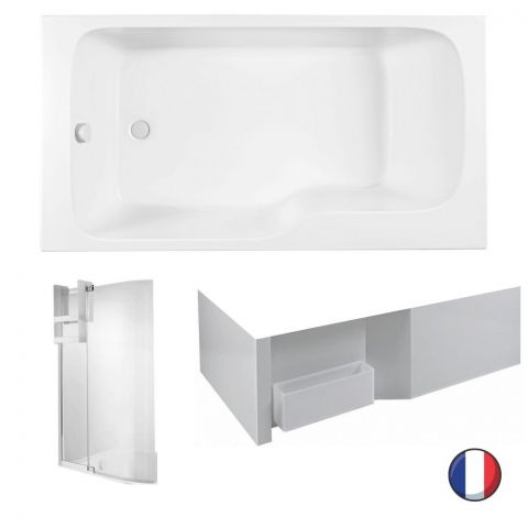 image Baignoire bain douche JACOB DELAFON Malice + pare bain + tablier | Blanc brillant