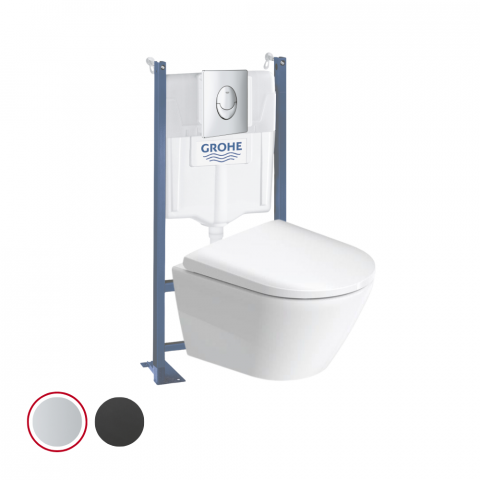 Pack WC suspendu sans bride compact DURAVIT D-Neo + bâti support GROHE Rapid SL Projet + abattant + plaque