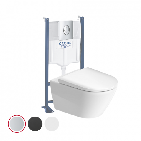 Pack WC suspendu sans bride DURAVIT D-Neo + bâti support GROHE Rapid SL Projet + abattant + plaque