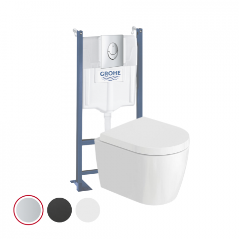 Pack WC suspendu sans bride compact DURAVIT Me by Starck + bâti support GROHE Rapid SL Projet + abattant + plaque