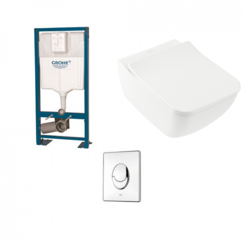 Pack WC suspendu Villeroy & Boch Venticello + Bâti support Grohe + plaque chrome