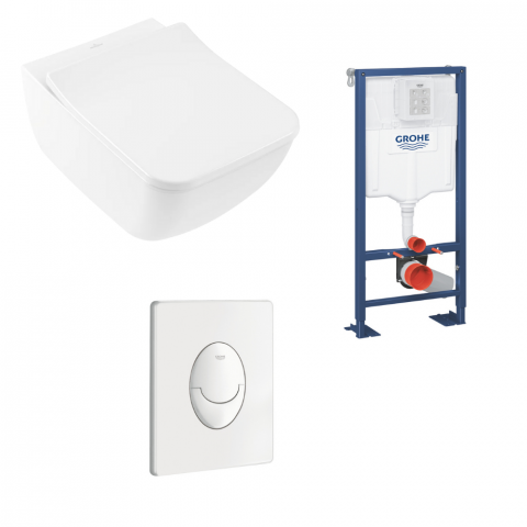 Pack WC suspendu Villeroy & Boch Venticello + Bâti support Grohe + plaque blanche