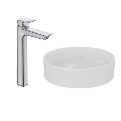 Pack Vasque à poser ronde Idéal Standard Conca 45 cm blanche + Mitigeur lavabo réhaussé Tesi chrome