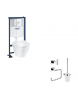 Pack WC suspendu sans bride Grohe céramique Solido + Accessoires salle de bain haut de gamme Grohe Essentials Cube