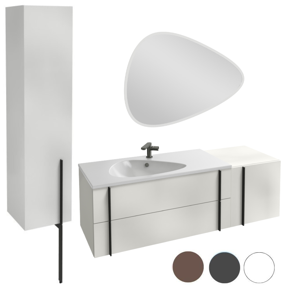 Pack Meuble lavabo simple vasque 145 cm JACOB DELAFON Nouvelle Vague blanc brillant + colonne + miroir + pied