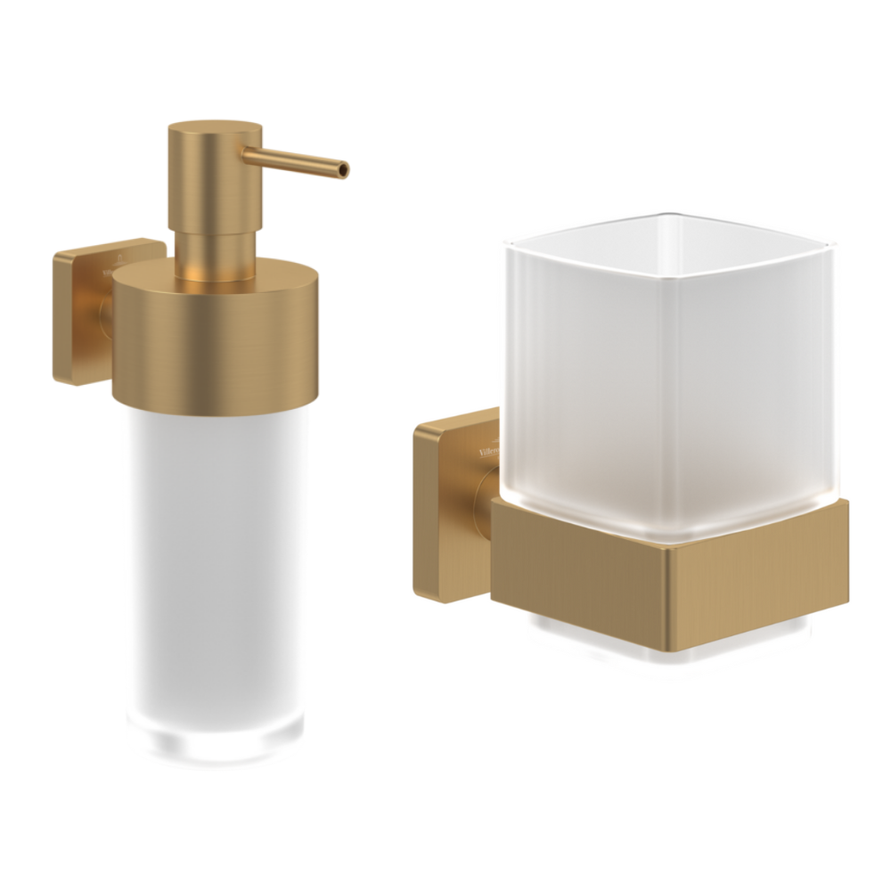 Porte-verre + Distributeur de savon VILLEROY & BOCH Elements Striking Gold brossé